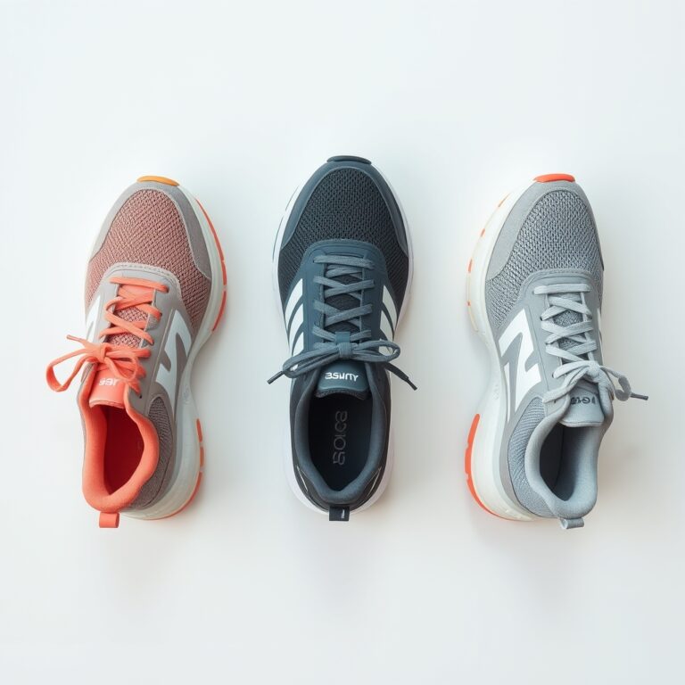 arch support running — Three running shoes side by side on white surface representing neutral, stability, and cushioned shoe categories