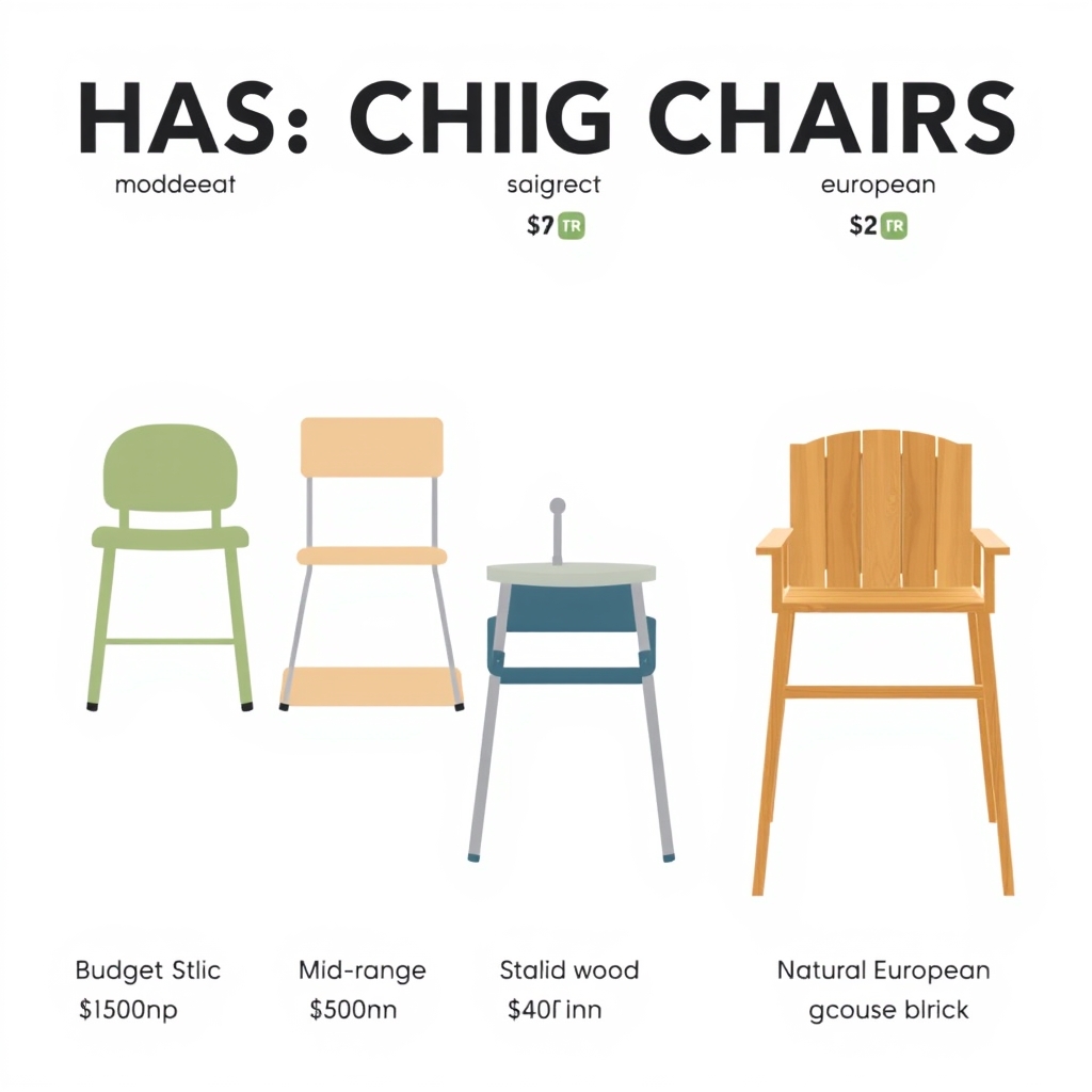 best baby high chair — Five high chair silhouettes arranged side by side from budget to premium, showing differences in design and construction style.