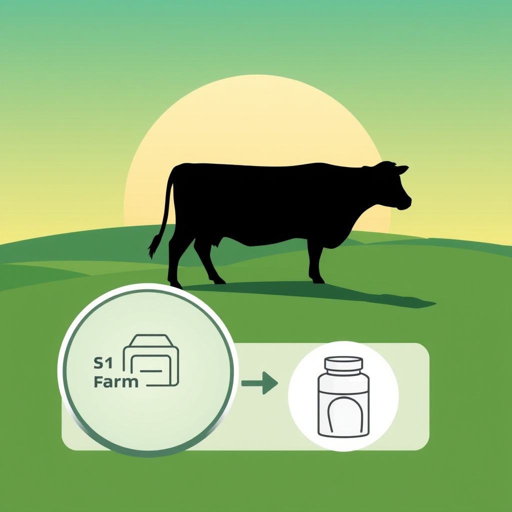 best collagen powder — Flat vector diagram showing grass-fed cattle on pasture connected by arrows to processing and supplement packaging icons