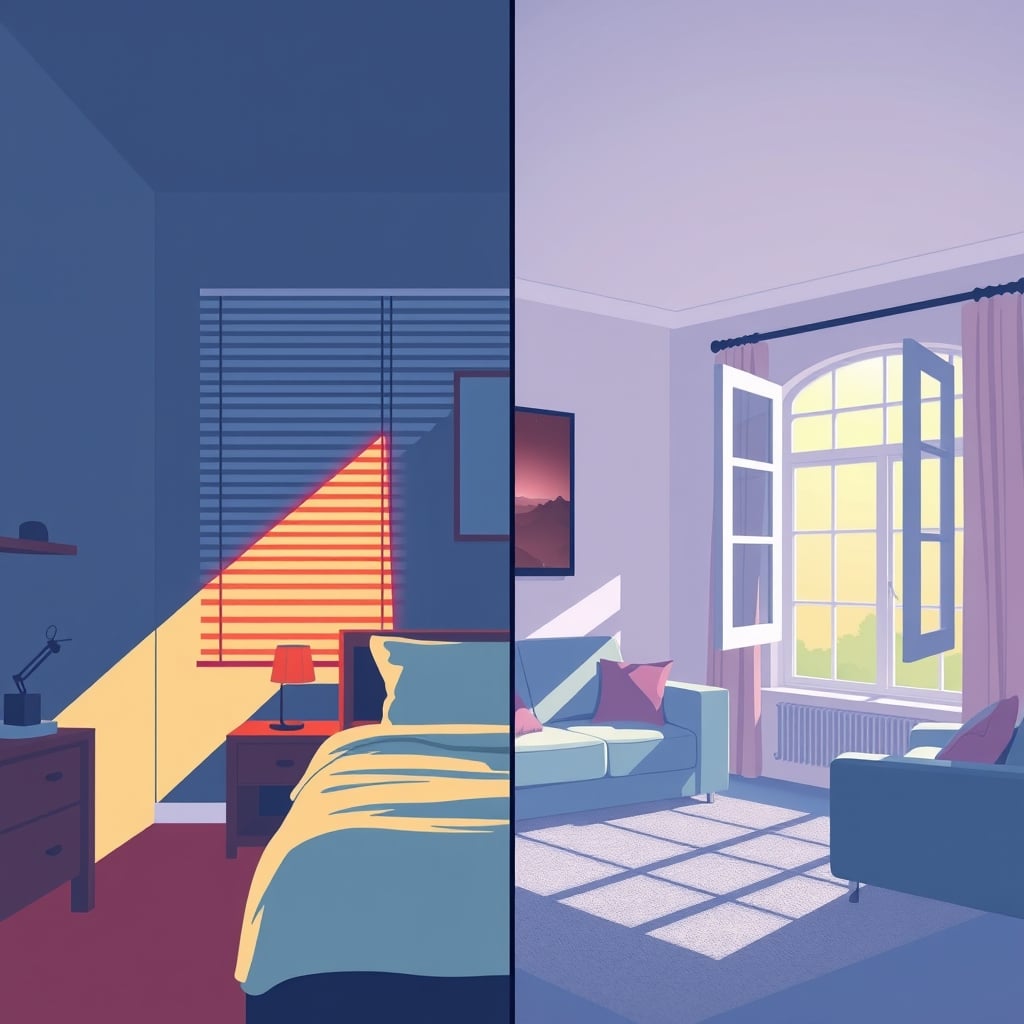 best nebula projector — Split illustration comparing a vivid projector image in a dark room versus a washed-out image in a bright sunlit room