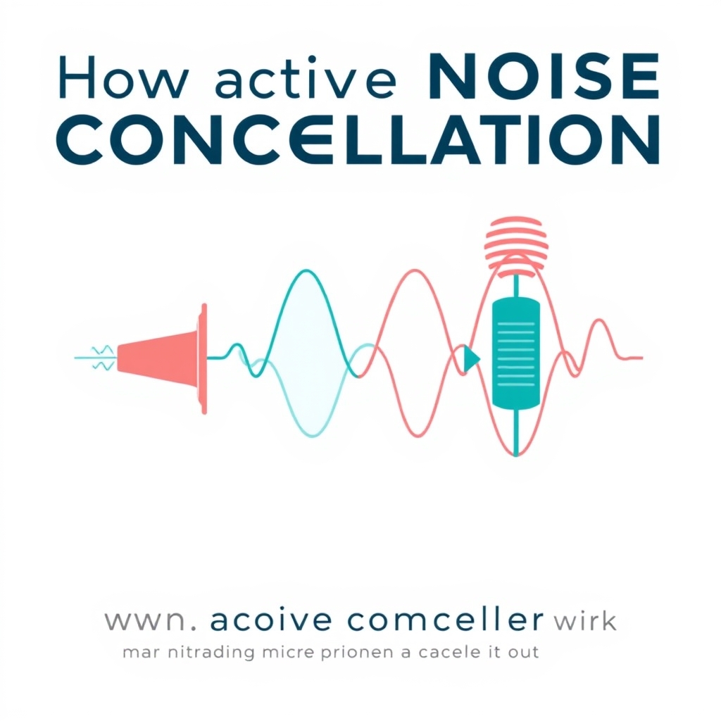 best noise canceling headphones — Diagram of ANC showing an incoming sound wave cancelled by an inverse wave produced inside a headphone ear cup.