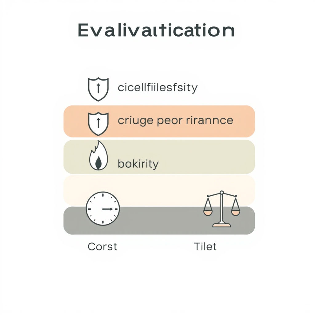 Four-band illustration representing the cookware evaluation criteria: chemical safety, cooking performance, durability, and cost-to-benefit