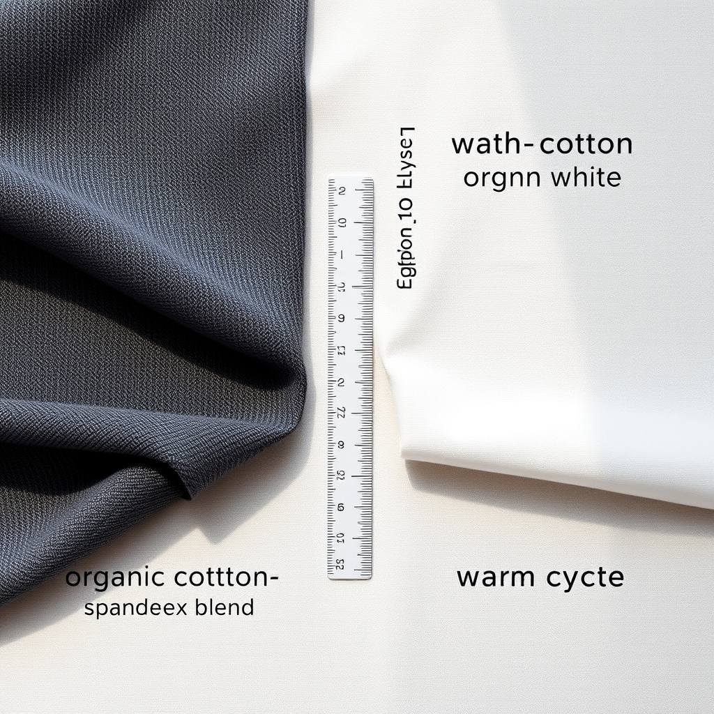 best organic athletic wear — Two organic cotton fabric swatches side by side showing a dense performance blend and a lightweight breathable weave with a ruler between them.
