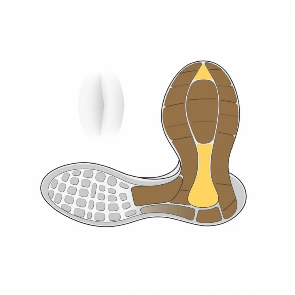 best running shoes for overpronation — Cutaway midsole cross-section comparing uniform neutral shoe foam with dual-density medial post in a stability shoe