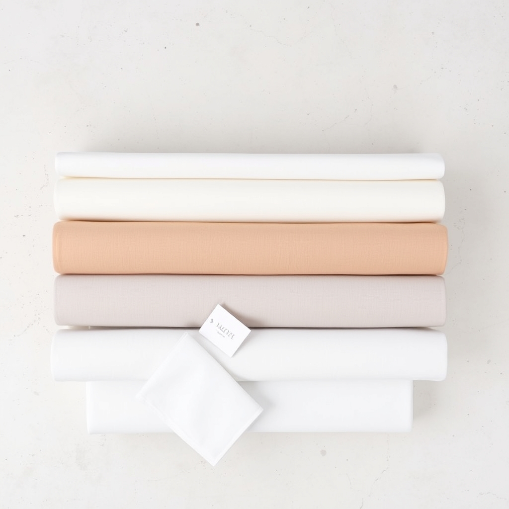 best thread count sheets — Row of folded luxury bed sheet sets in varying white and linen tones arranged on a stone surface, representing different price tiers.