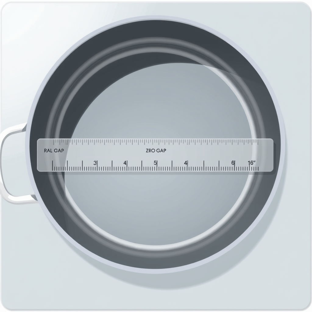 Side-by-side cross-section diagram of a flat pan base flush on glass versus a warped pan base with a visible gap.