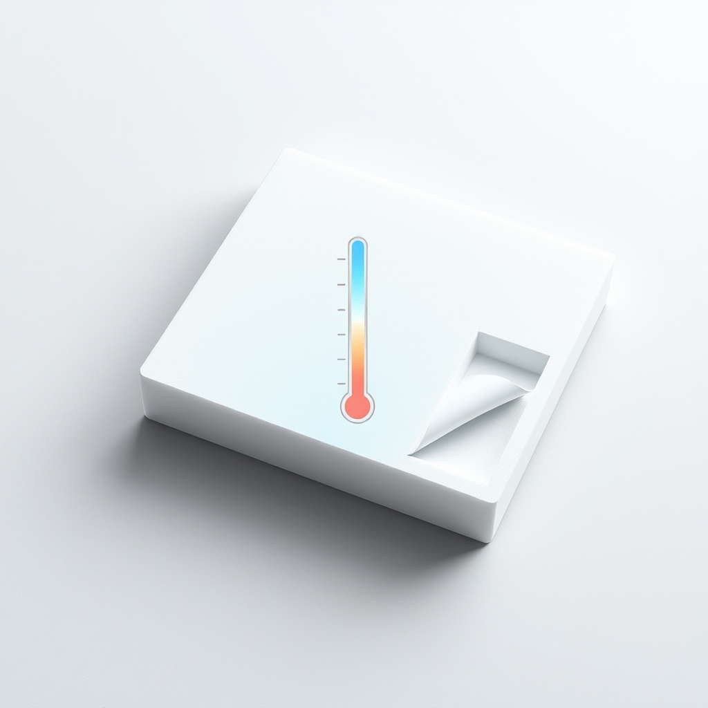 Flat-lay of a gel-infused memory foam topper sample with a visual temperature-drop indicator showing cooling effect.