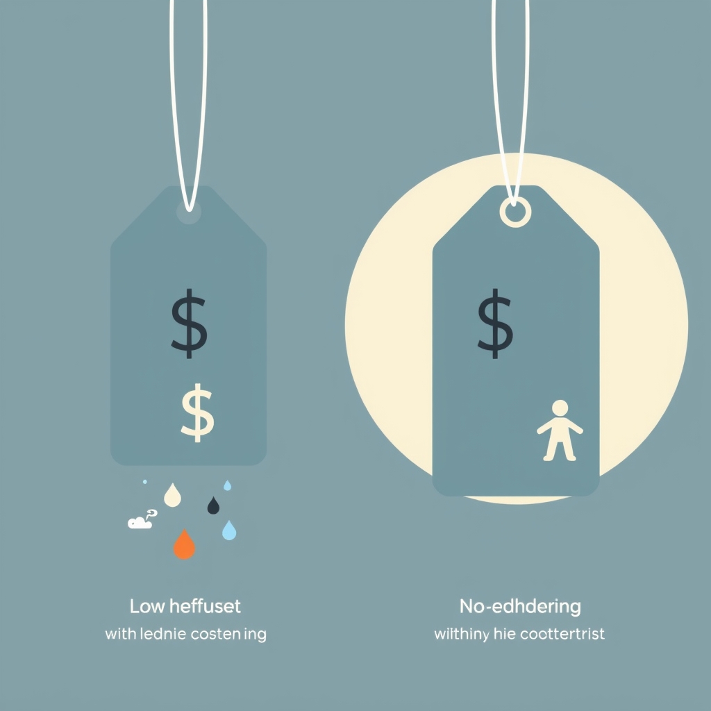 ethical fashion supply chain — Infographic comparing a low-priced tag hiding externalized environmental and labor costs versus a higher-priced tag with all costs internalized