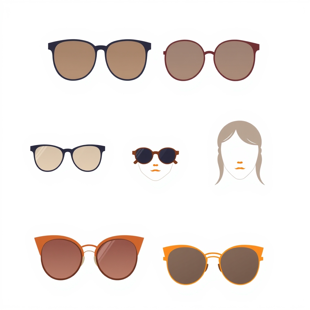 face shape glasses — Grid pairing six sunglass frame styles with their recommended face shape silhouettes, connected by thin lines on an off-white background.