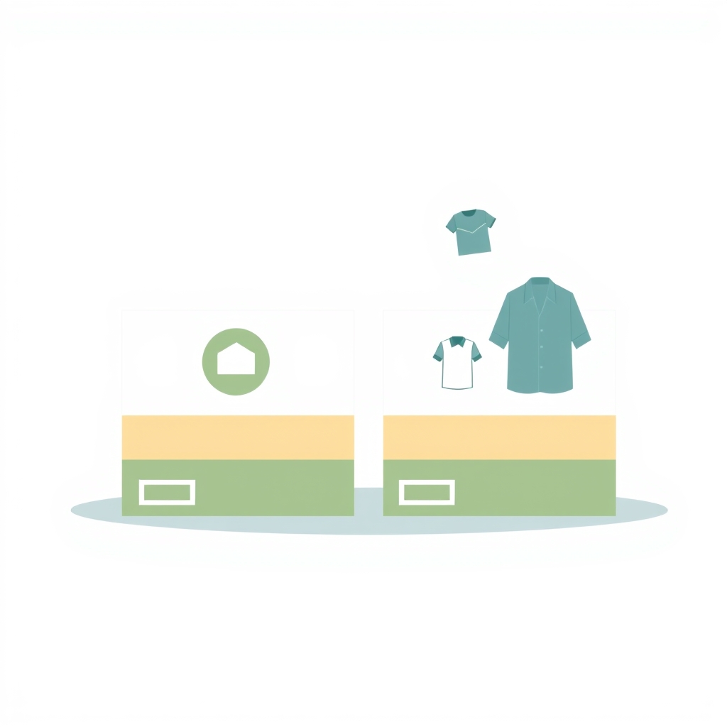Flat vector illustration comparing a free returns box with a circular arrow to a fit guarantee exchange box with a swap icon.