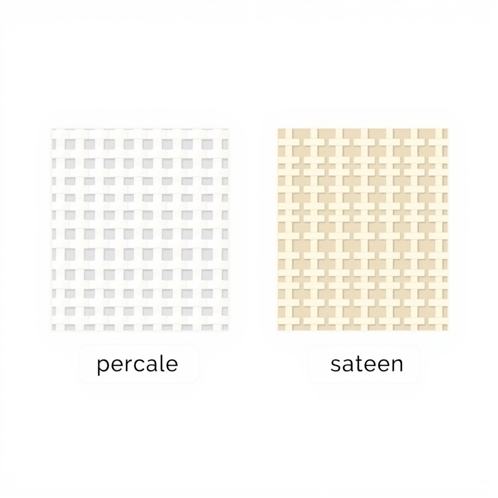 frette sheets review — Side-by-side diagram of percale weave pattern versus sateen weave pattern, illustrating structural differences in luxury cotton sheets.