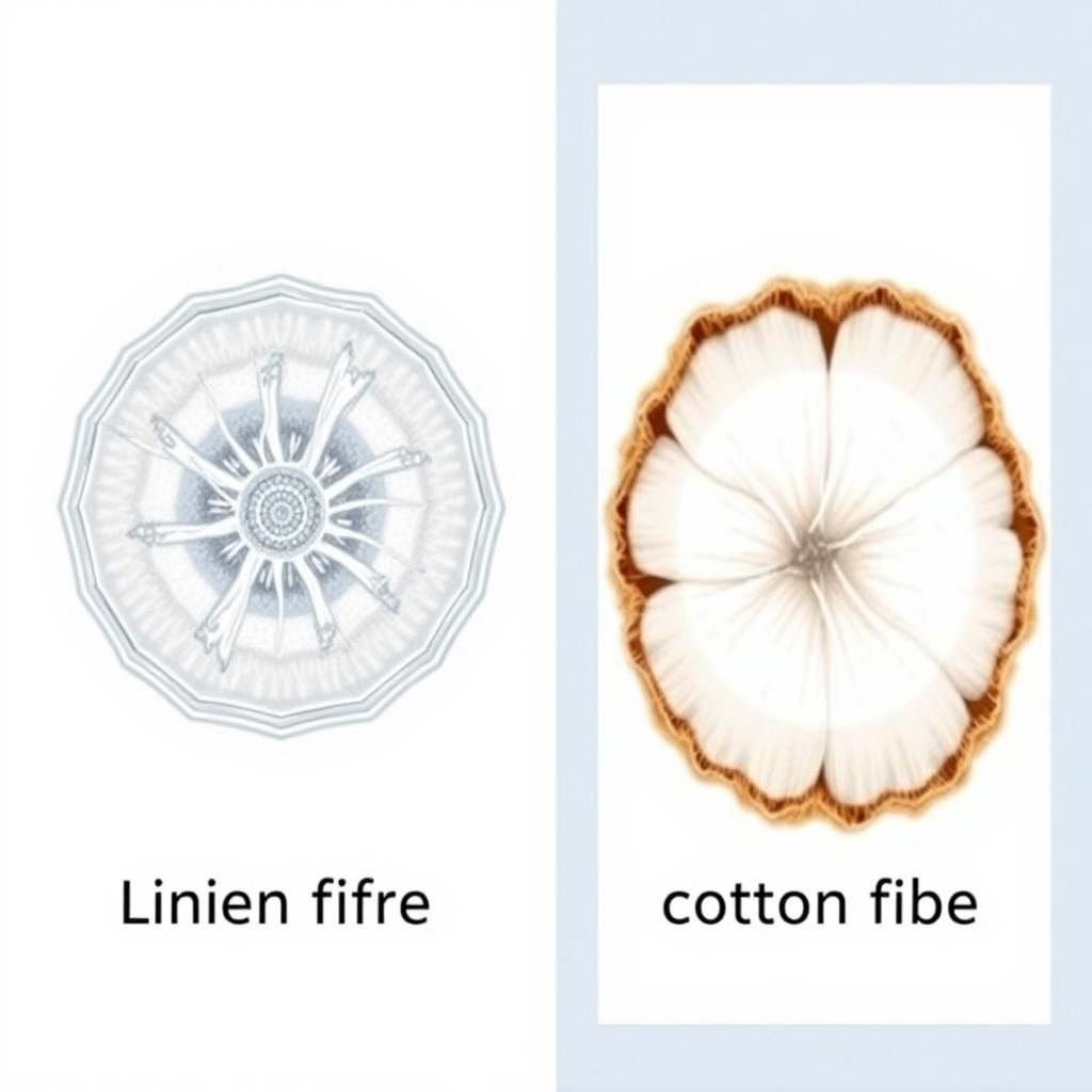 linen sheets for hot sleepers — Side-by-side cross-section diagram of linen fiber with hollow cooling core versus denser cotton fiber cross-section.