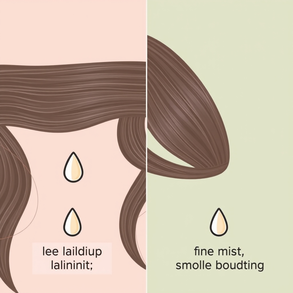 non greasy leave in conditioner — Split illustration comparing over-applied creamy leave-in causing limpness versus a light mist giving smooth hydration
