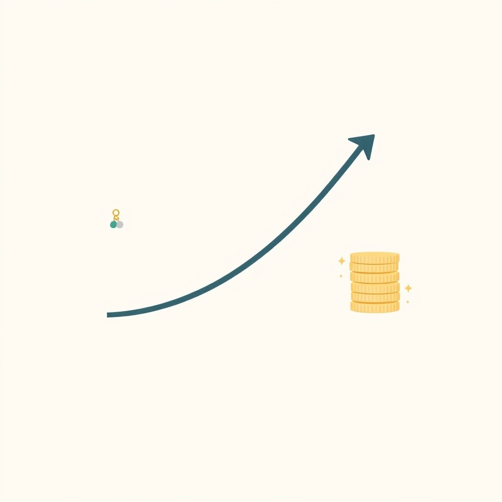 Flat vector illustration of a declining value curve from a charm bracelet icon down to a small coin stack, representing resale loss.