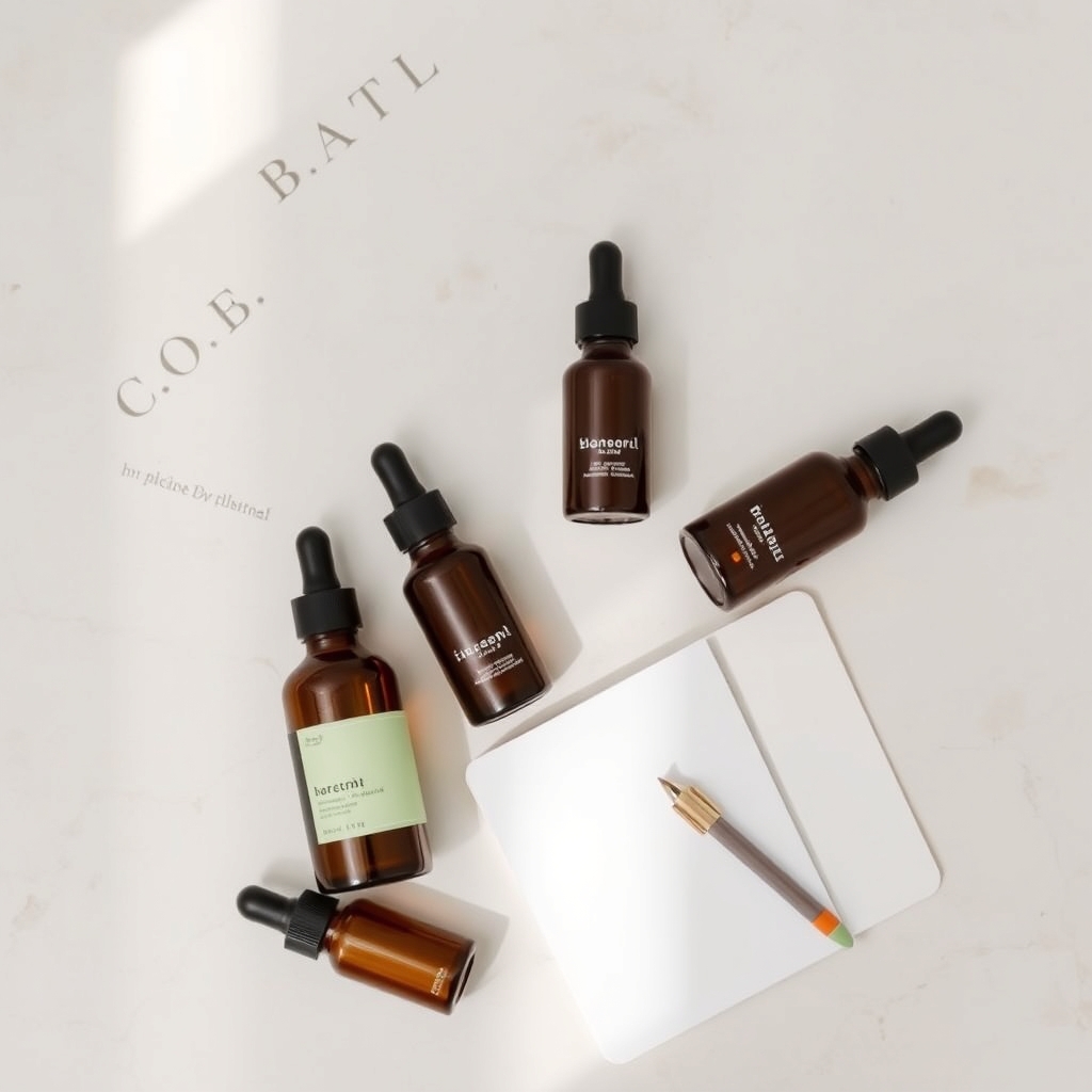retinol guide — Minimalist skincare serums and amber dropper bottles arranged on pale stone with a clean notepad nearby.