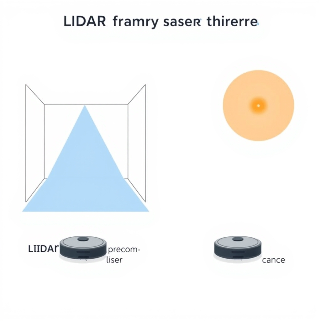 self-emptying robot vacuum — Split illustration contrasting LIDAR laser mapping on the left with camera-based vision mapping on the right