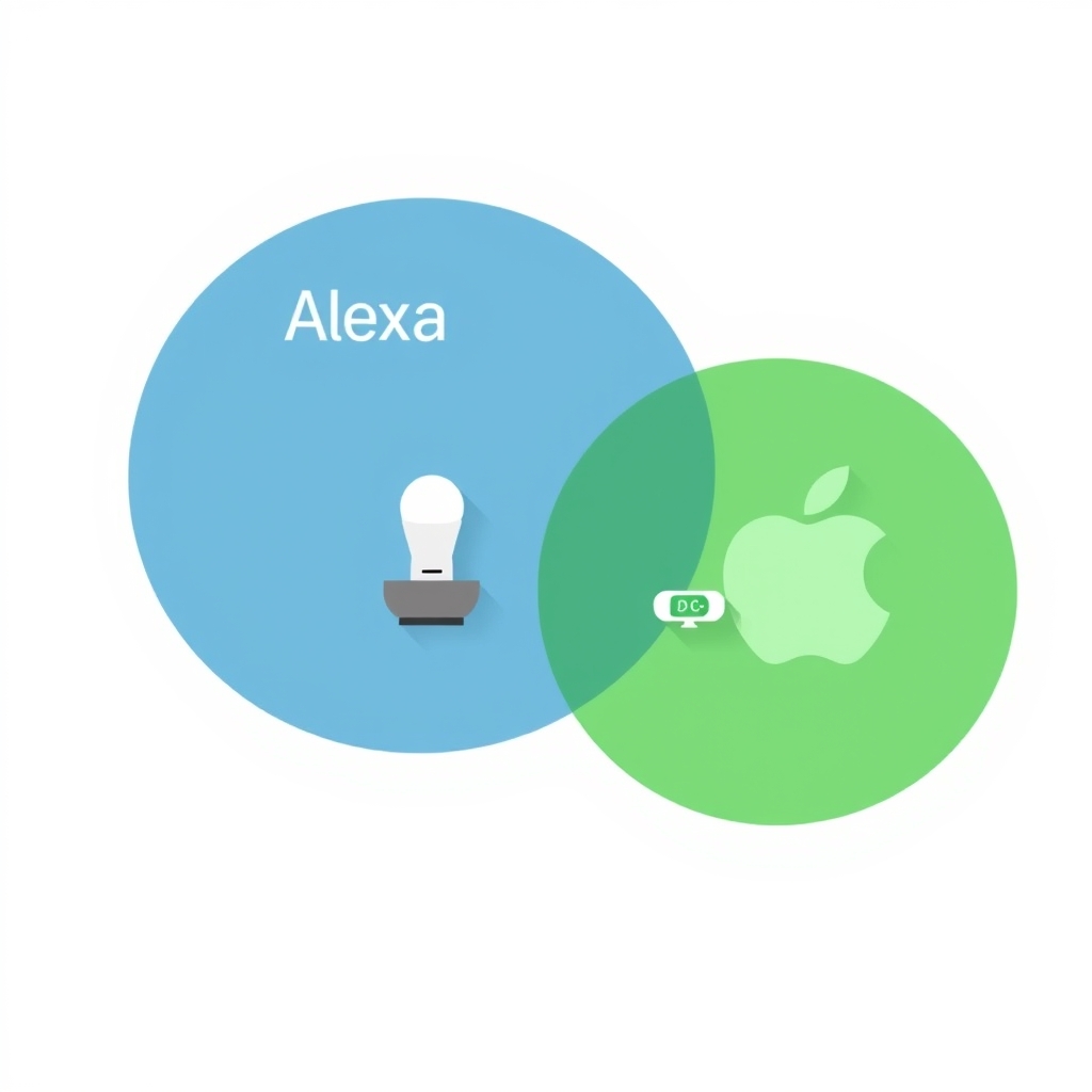 Venn diagram of three smart home ecosystems showing which device categories each platform supports and where they overlap.