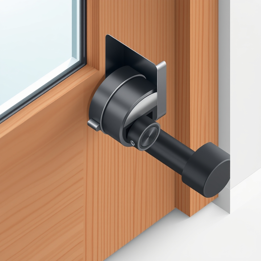 Cross-section illustration of a front door showing a hidden internal smart lock mechanism installed inside the door edge.