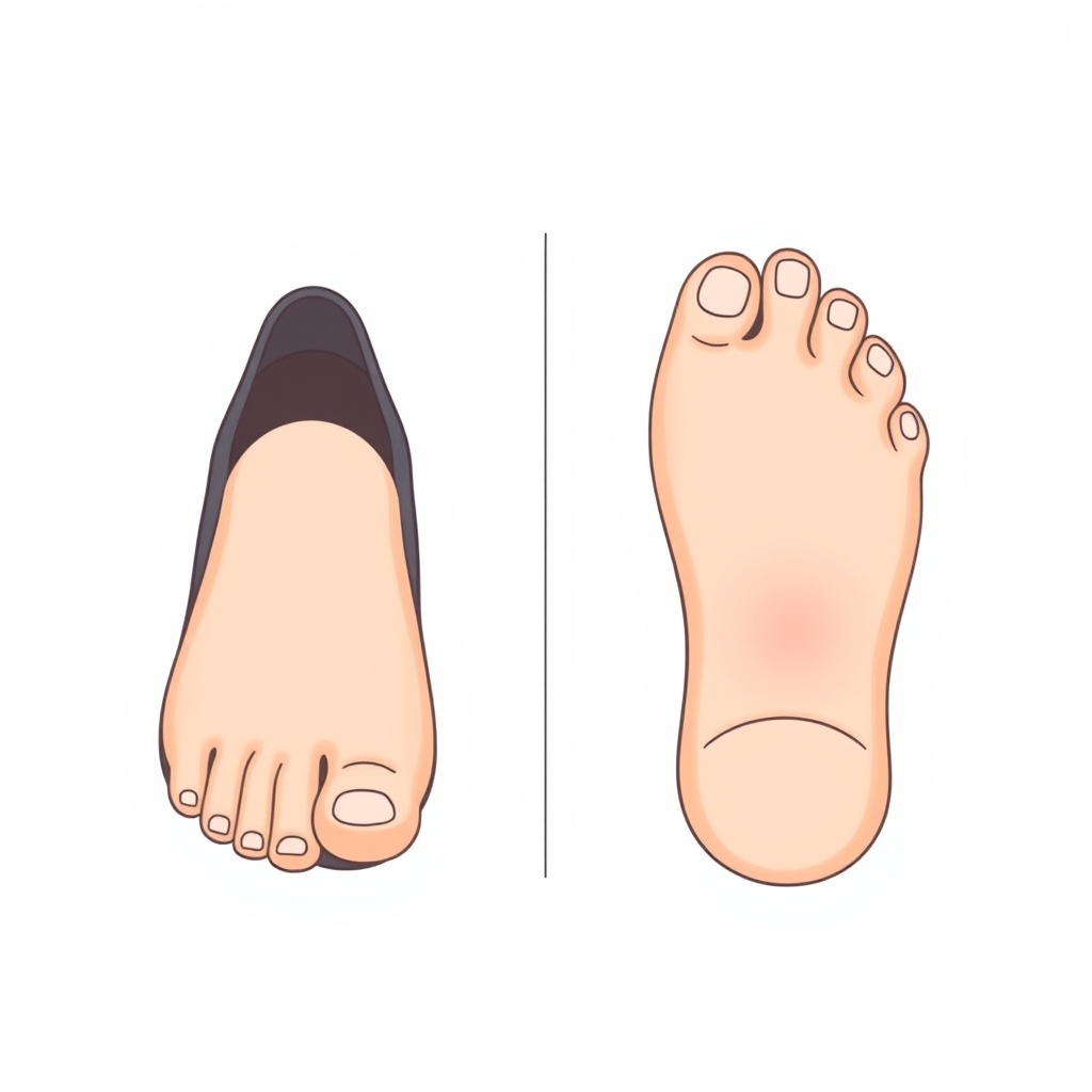 therapeutic shoe options — Cross-section diagram comparing a narrow standard shoe toe box versus a wide extended diabetic shoe toe box with pressure zone highlighted.