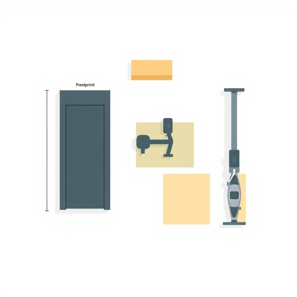 treadmill vs stationary bike vs rower — Overhead floor-plan comparison showing the relative footprints of a treadmill, stationary bike, and rowing machine.