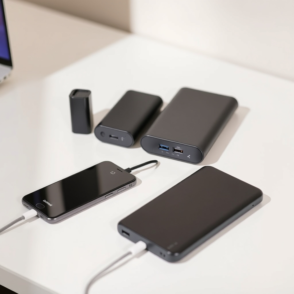Anker vs other brands — Four Anker portable chargers arranged by capacity, showing size progression from 10k to 25k mAh models.
