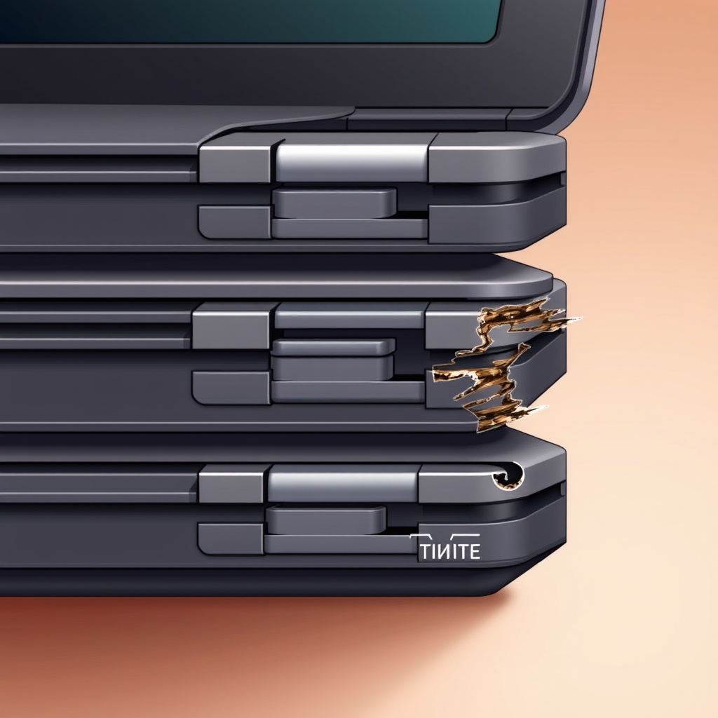 best cheap laptop — Three laptop hinges showing progression from tight to loose to damaged, illustrating common failure patterns.