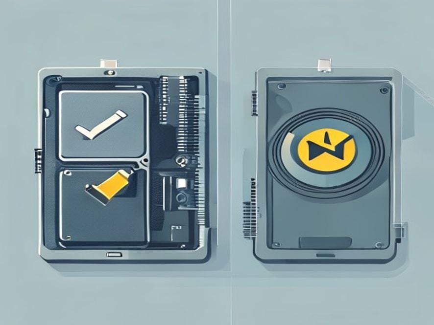 best external hard drive — Diagram comparing shock-mounted vs. non-mounted hard drive platter designs to illustrate durability differences.