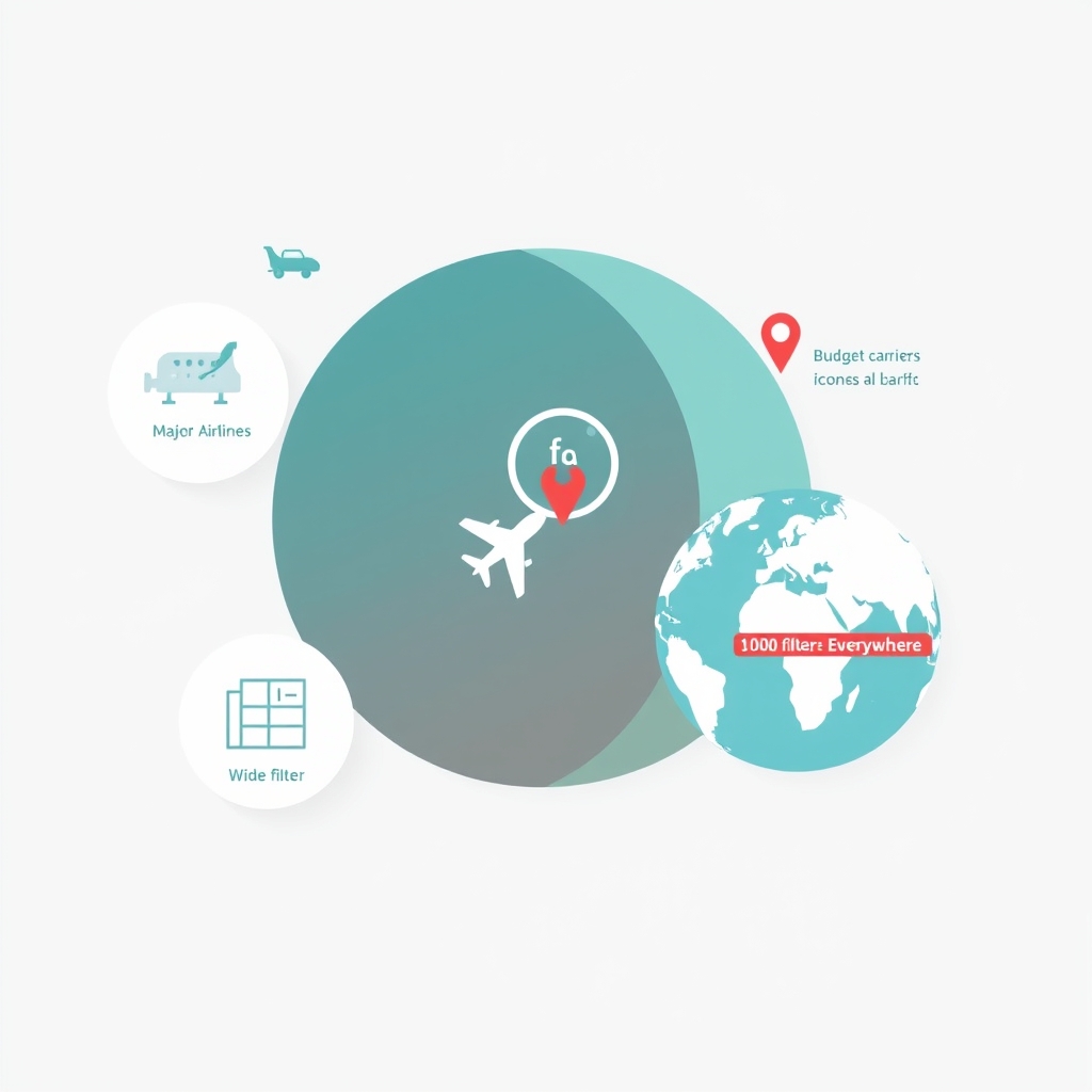 best flight search engine — Venn diagram infographic comparing Google Flights features on the left with Skyscanner features on the right and shared traits in the centre.