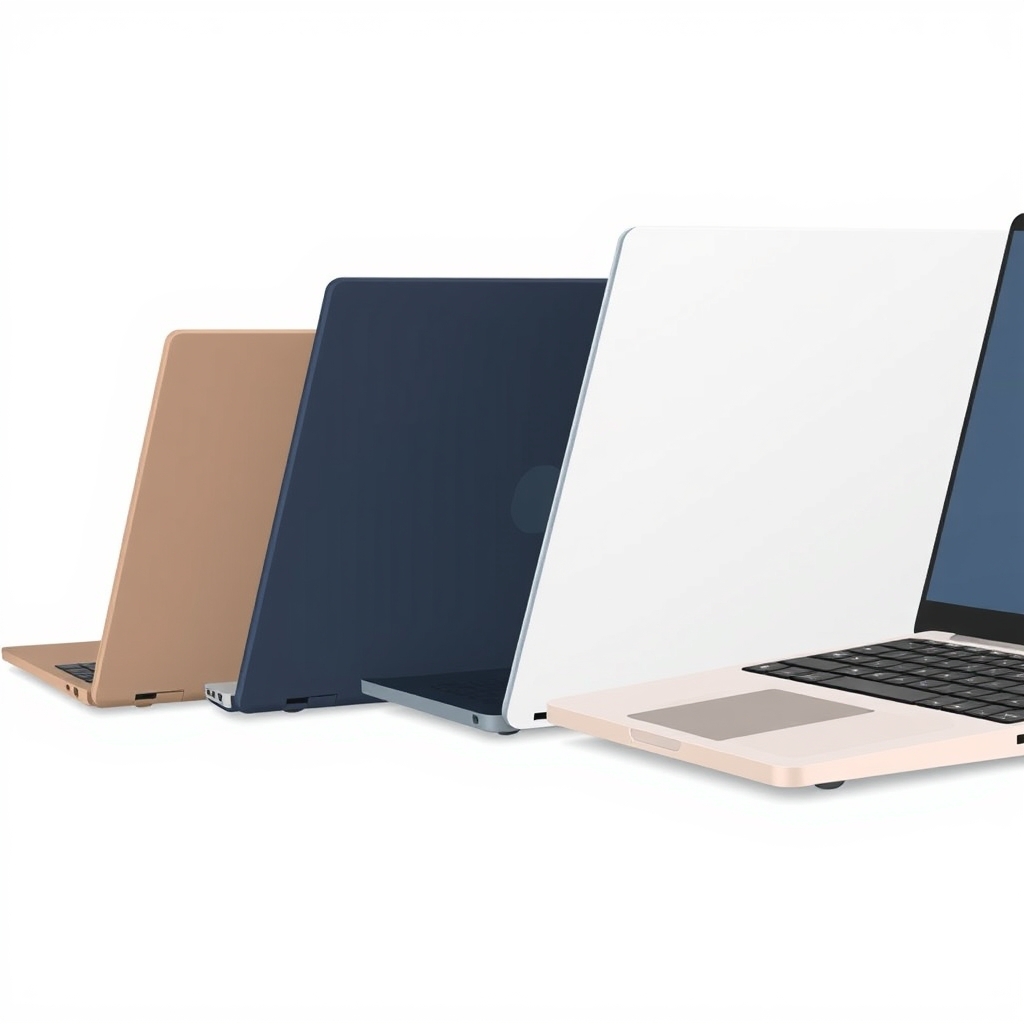 best laptop under 500 — Four budget laptop models arranged by price, showing relative build quality differences through scale and material finish.