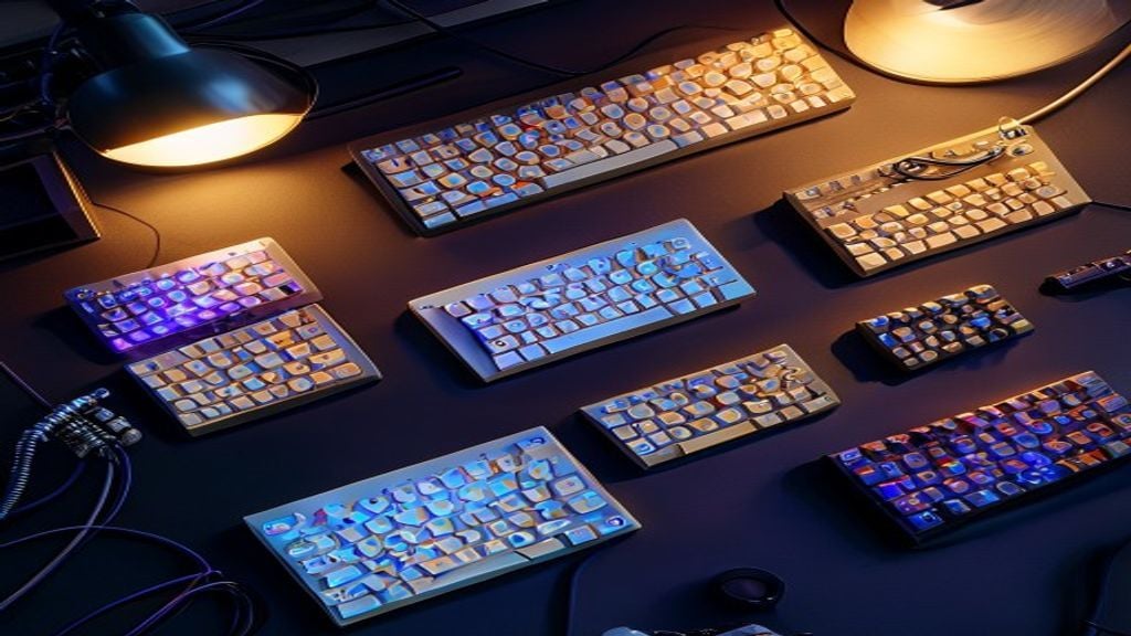 best mechanical keyboard — Five mechanical keyboards displayed overhead on a dark desk, showcasing different switch types and RGB lighting configurations.