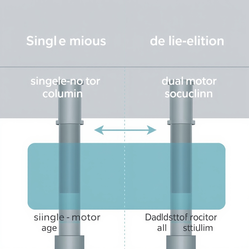 best standing desk — Side-by-side diagram comparing single-motor and dual-motor standing desk frames showing lateral stability difference