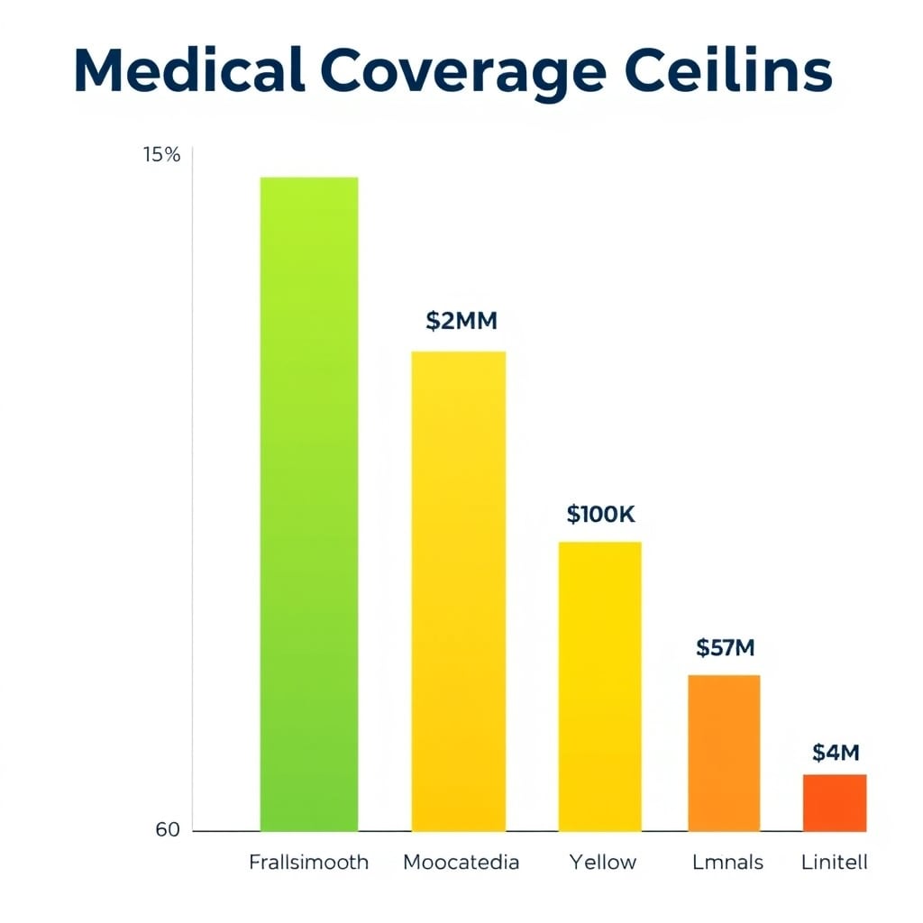 best travel insurance 2026 — Bar chart showing medical coverage limits ranging from $100K to $2M across five travel insurance plans.