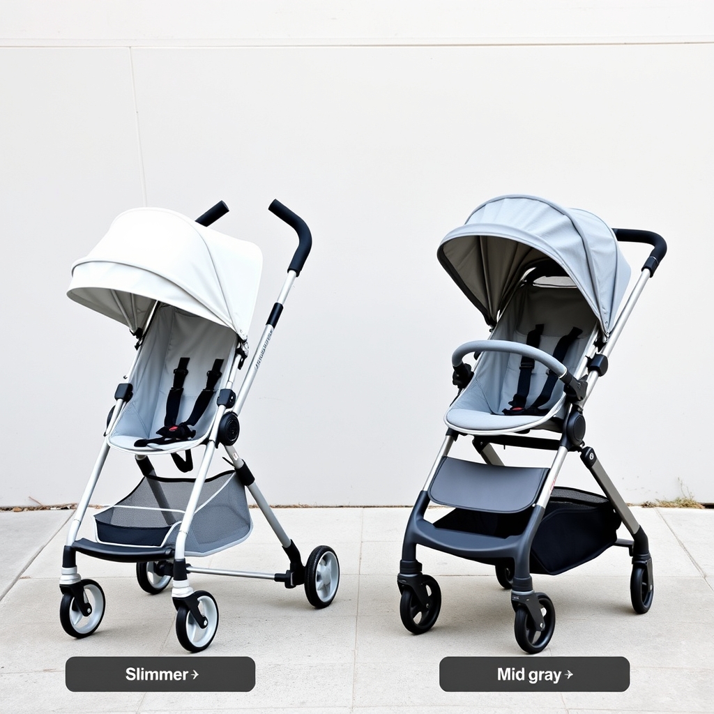 best urban stroller lightweight one-hand fold — Two lightweight urban strollers side by side on a city sidewalk, illustrating size and profile differences between budget and premium options.