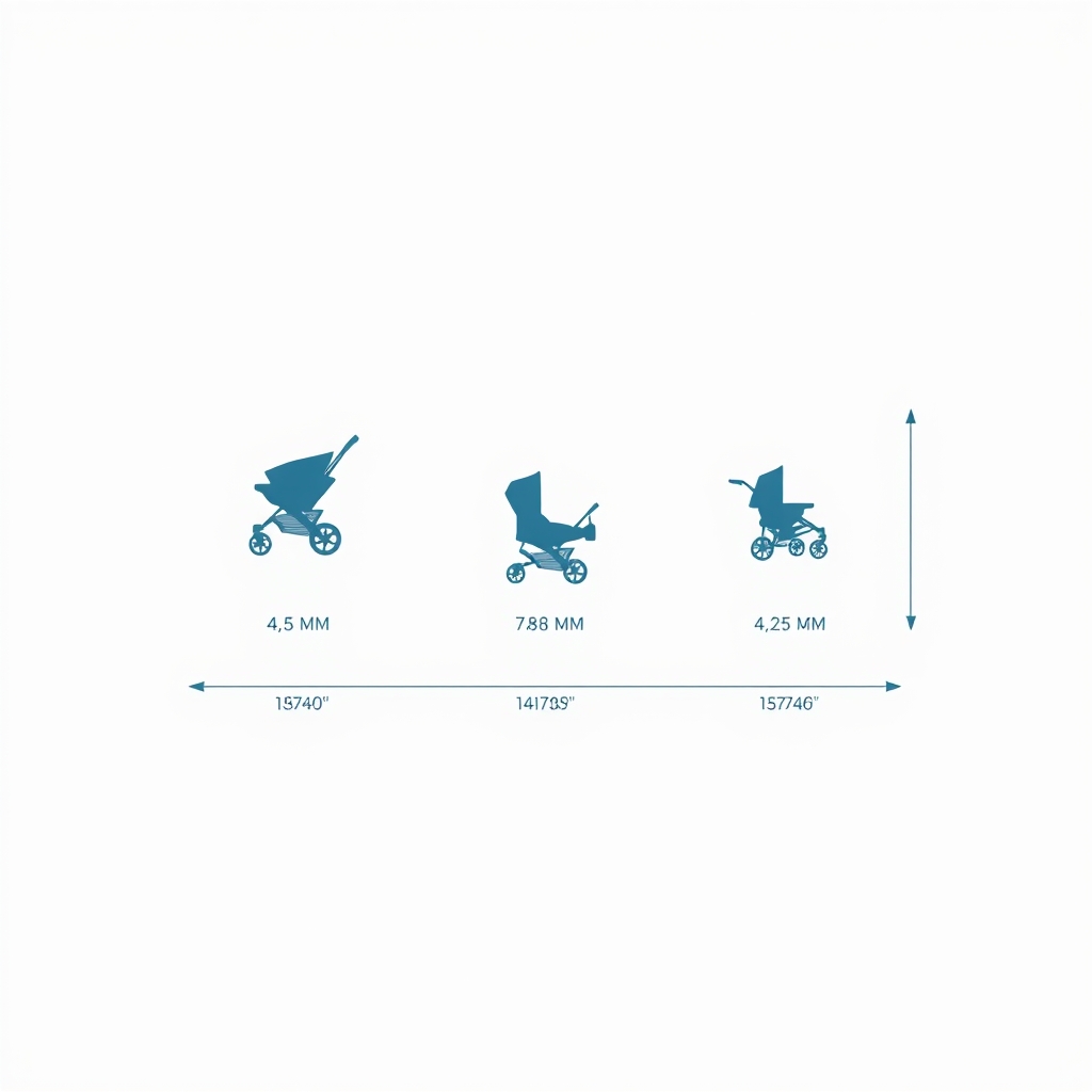 best urban stroller — Top-down diagram comparing the folded widths of three different compact strollers using abstract dimension indicators.