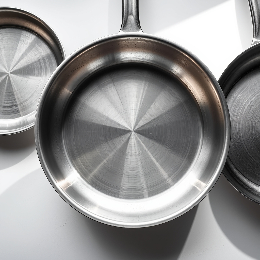 ceramic cooktop compatible cookware — Three pan bases side by side showing a smooth flat base, a rough seamed edge, and a slightly warped concave bottom.