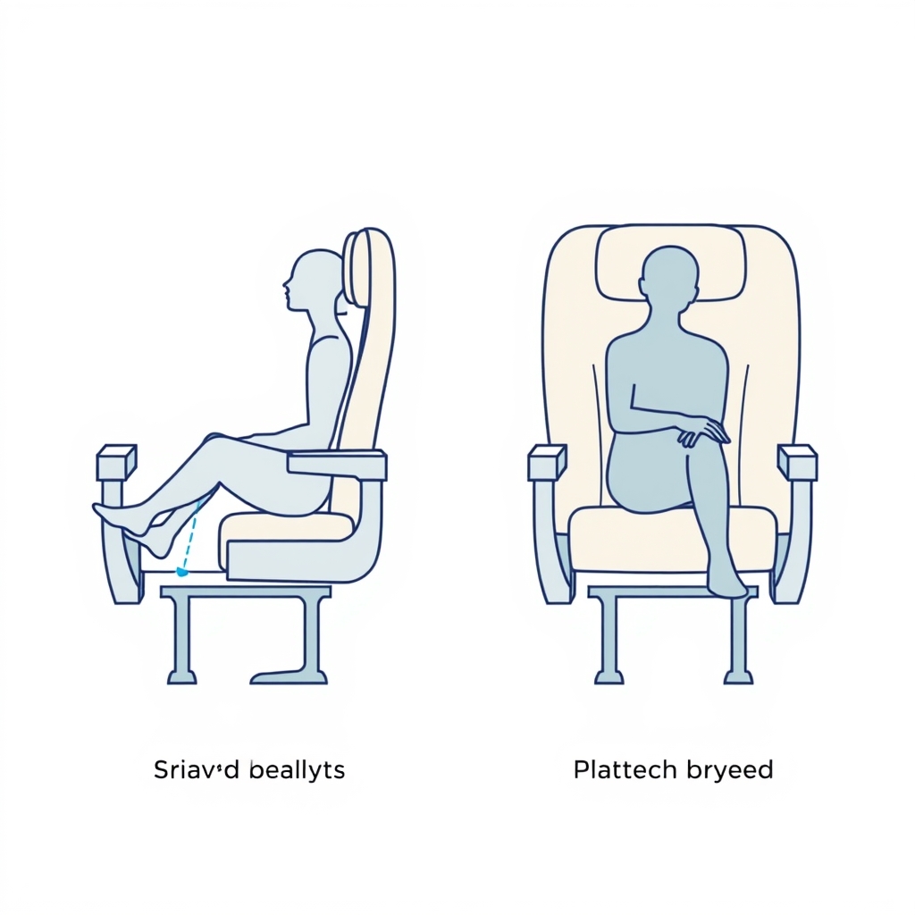 cheapest airlines with good service — Side-by-side diagram comparing spacious airline seat legroom at 34-inch pitch versus cramped 31-inch pitch seating with passenger silhouettes