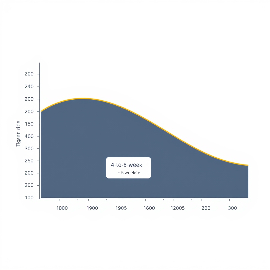 cheapest time to travel — Flat vector graph showing a flight price curve with a shaded sweet-spot booking window four to eight weeks before departure