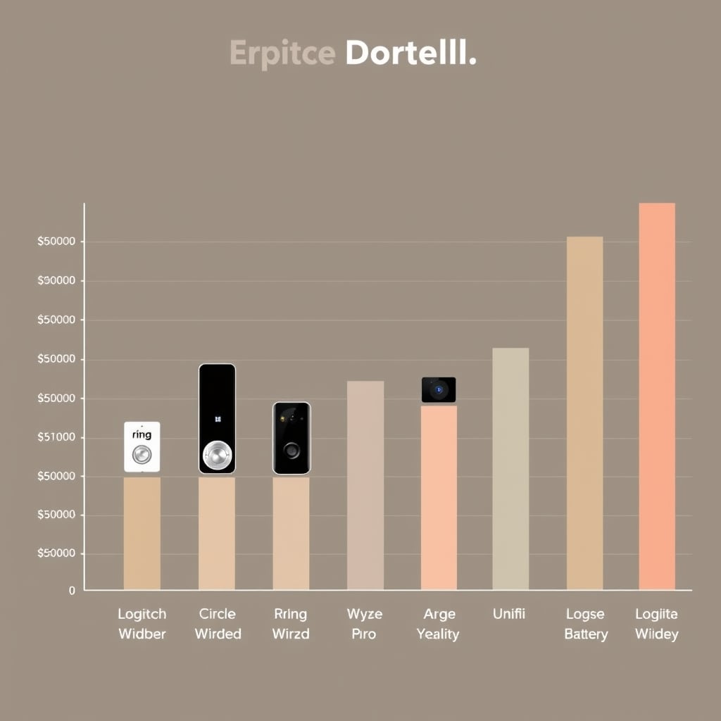 doorbell camera cloud storage — Comparative visual showing price, subscription cost, and resolution quality across six popular doorbell camera models.