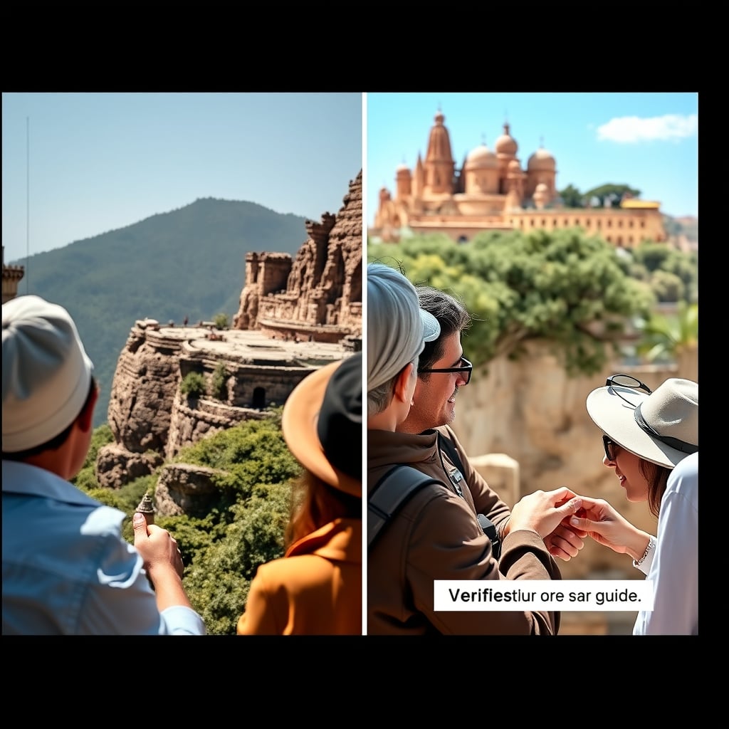 experience booking app — Side-by-side comparison of professional marketing photo versus authentic traveler review photo