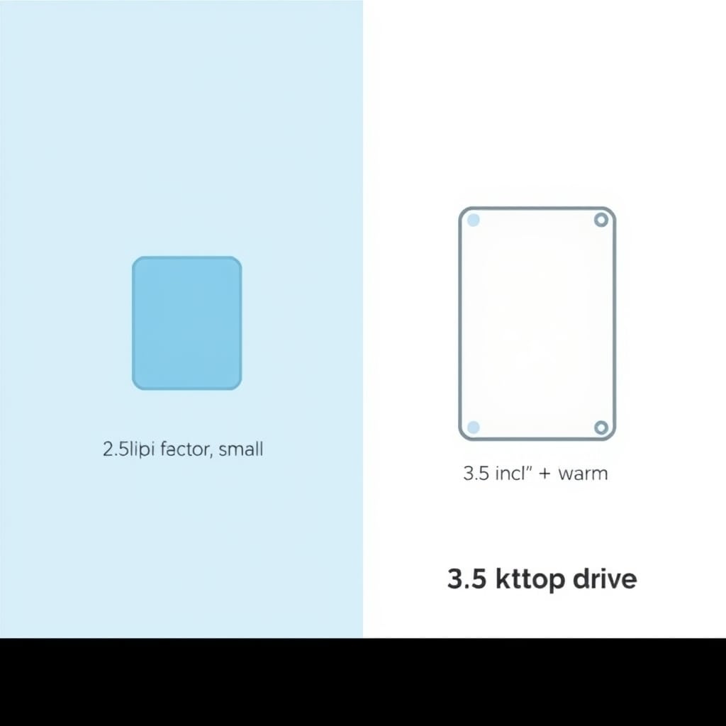 external SSD vs HDD — Size comparison illustration of portable 2.5-inch and desktop 3.5-inch external hard drives side by side.