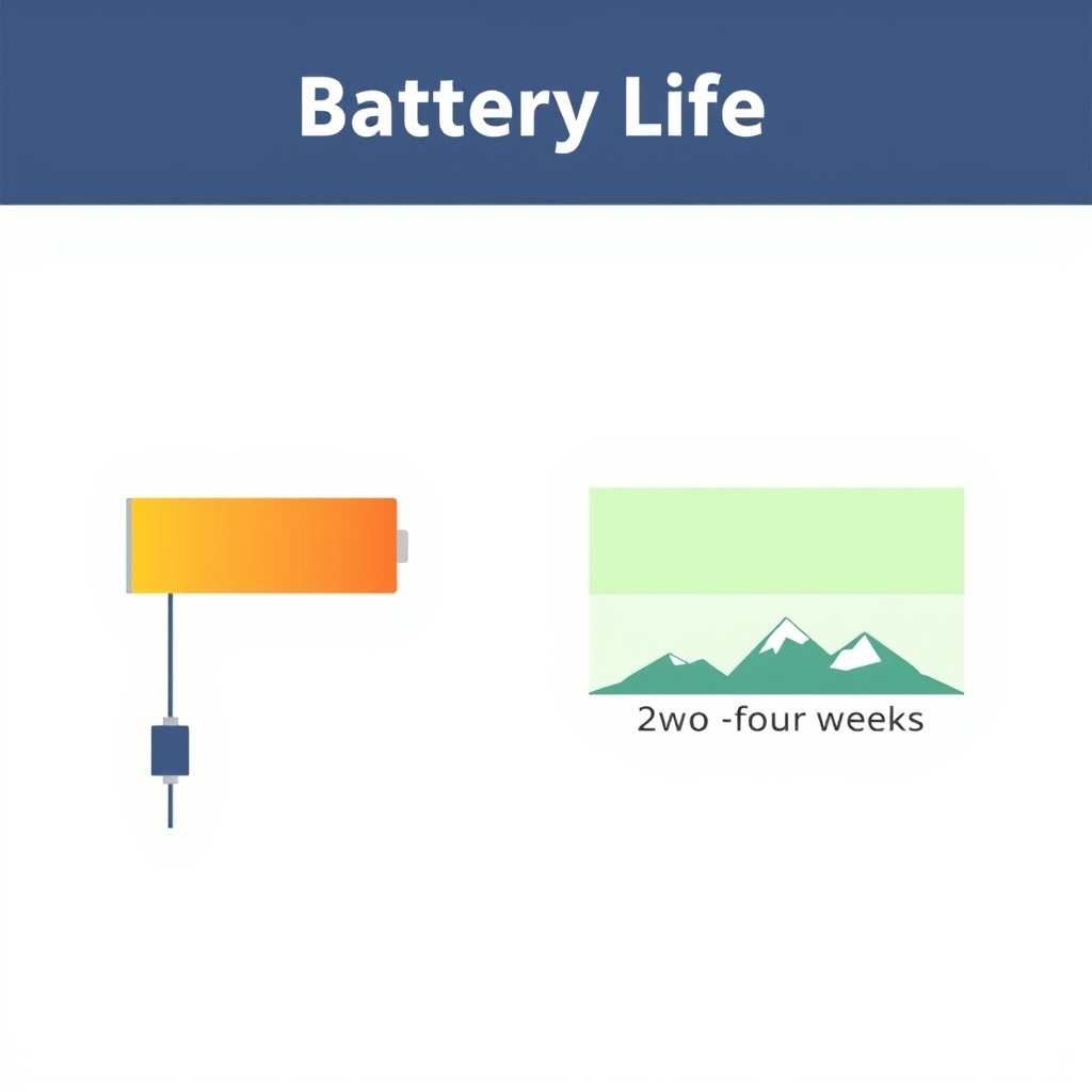 Garmin fitness tracking — Bar chart illustration comparing smartwatch battery life, showing a very short bar versus a much longer multi-week bar