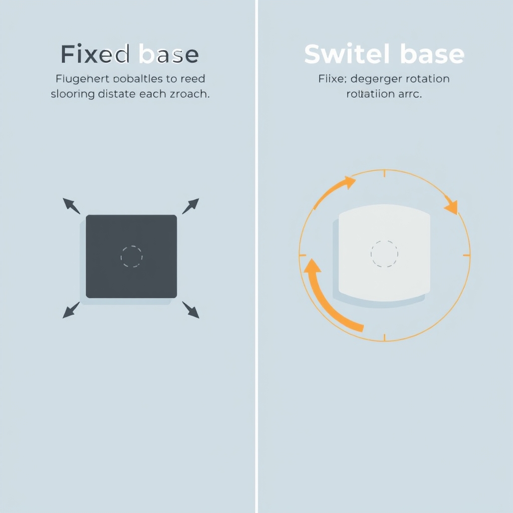 best bedside bassinet — HALO bassinet review — Side-by-side diagram showing fixed bassinet base on left with reach limitations, rotating swivel base on right with 360-degree motion arc.