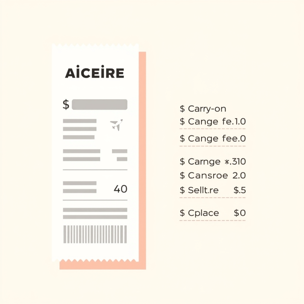 hidden airline fees guide — Flat vector illustration of two airline receipts side by side showing a low base fare versus a high total cost after added fees