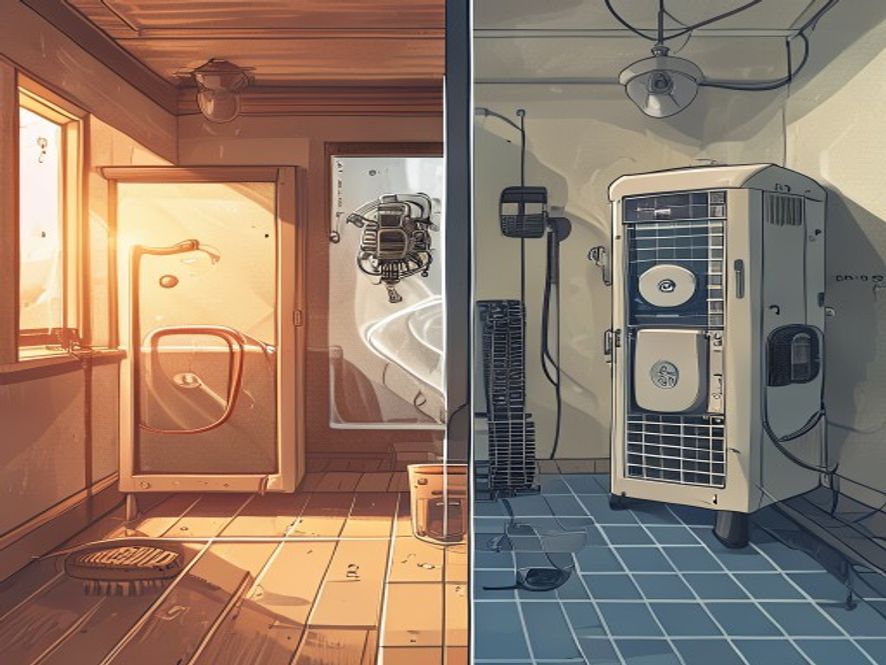 home sauna infrared — Split visual showing undersized vs. properly matched cold plunge chiller performance in different climate conditions.