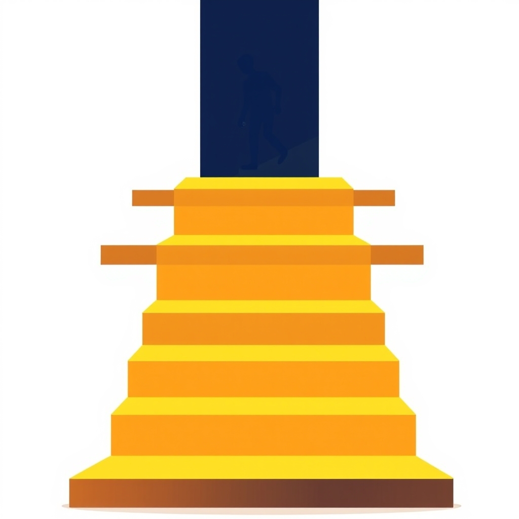 hotels.com vs booking.com — Abstract figure climbing a glowing gold loyalty rewards staircase, symbolizing compounding hotel booking benefits.
