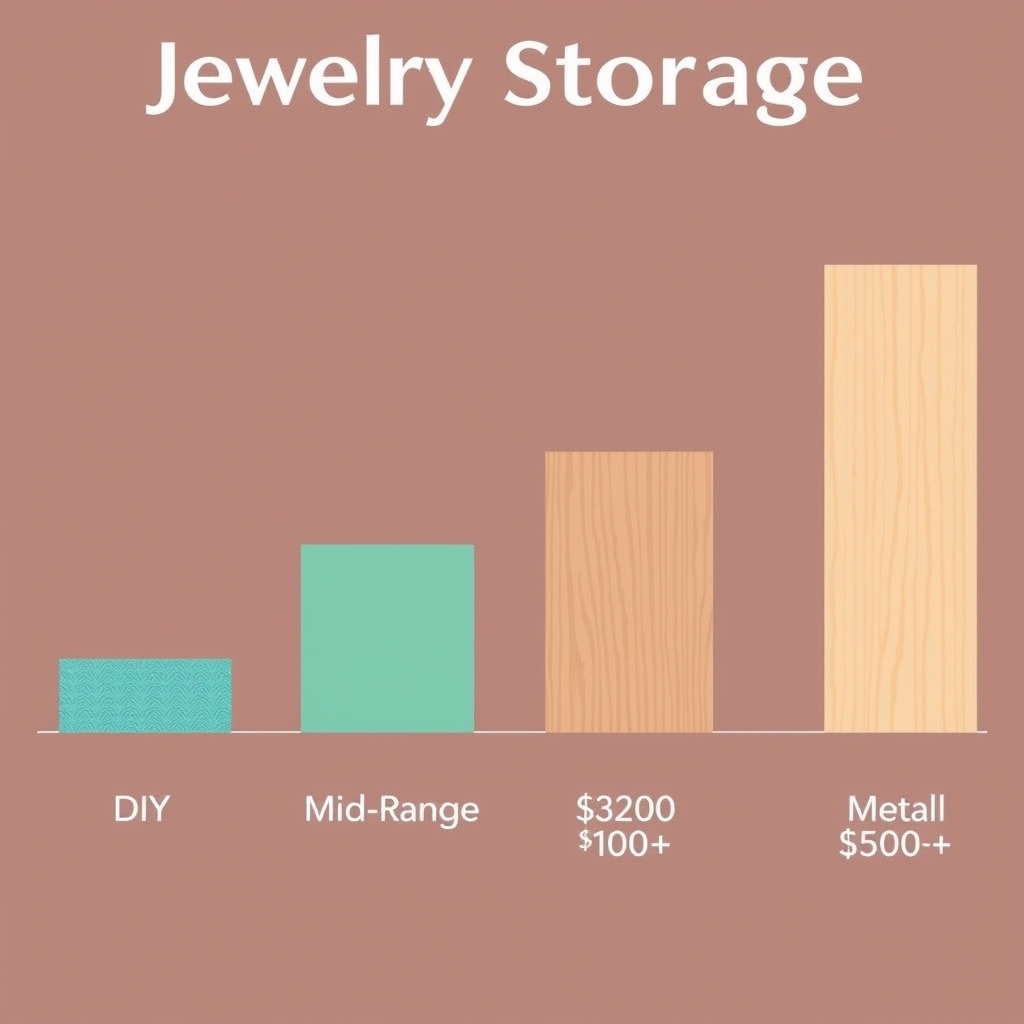 jewelry storage solutions — Visual price comparison of DIY, mid-range, and luxury jewelry storage options shown as ascending bars.