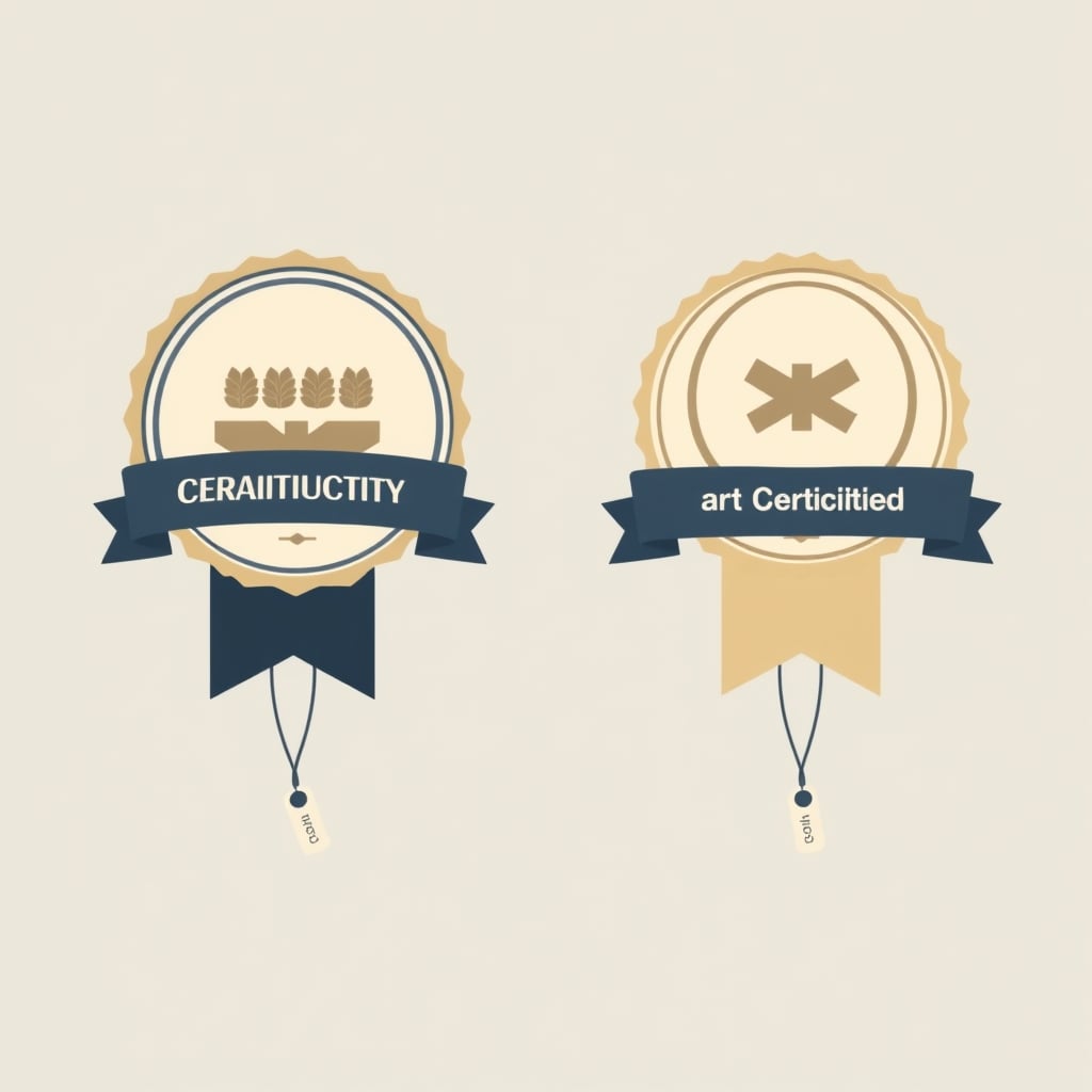 lab diamonds — Side-by-side flat illustration comparing two diamond certification badge styles with resale and price icons beneath each