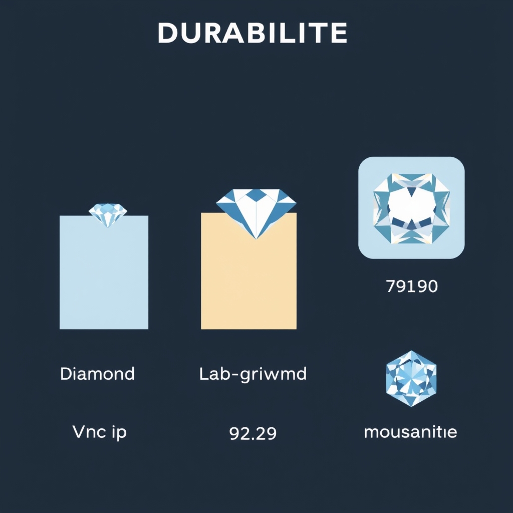 lab grown diamond rings — Bar chart comparing hardness ratings of diamond, lab-grown diamond, and moissanite on the Mohs scale.