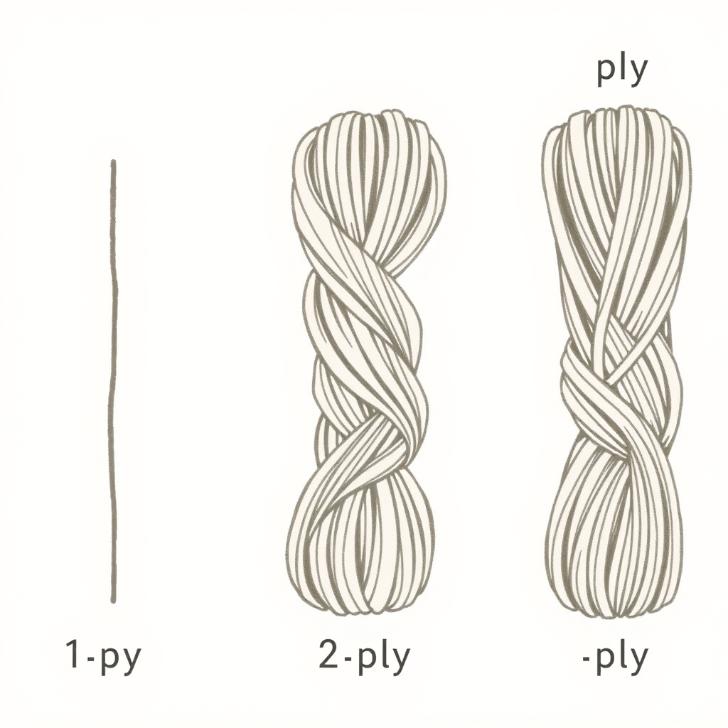 luxury cashmere brands — Diagram showing cross-sections of 1-ply, 2-ply, and 4-ply cashmere yarn strands side by side.
