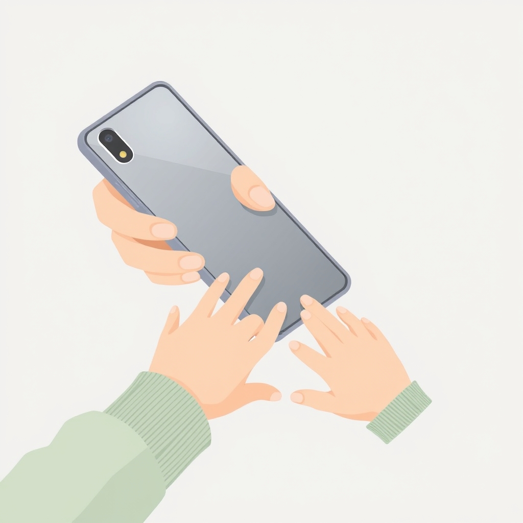 military grade phone case — Illustration of adult hand holding protected phone with child reaching toward it.